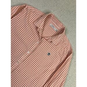 Obey Shirt Mens Small Orange White Gingham Check Button Down Long Sleeve Casual